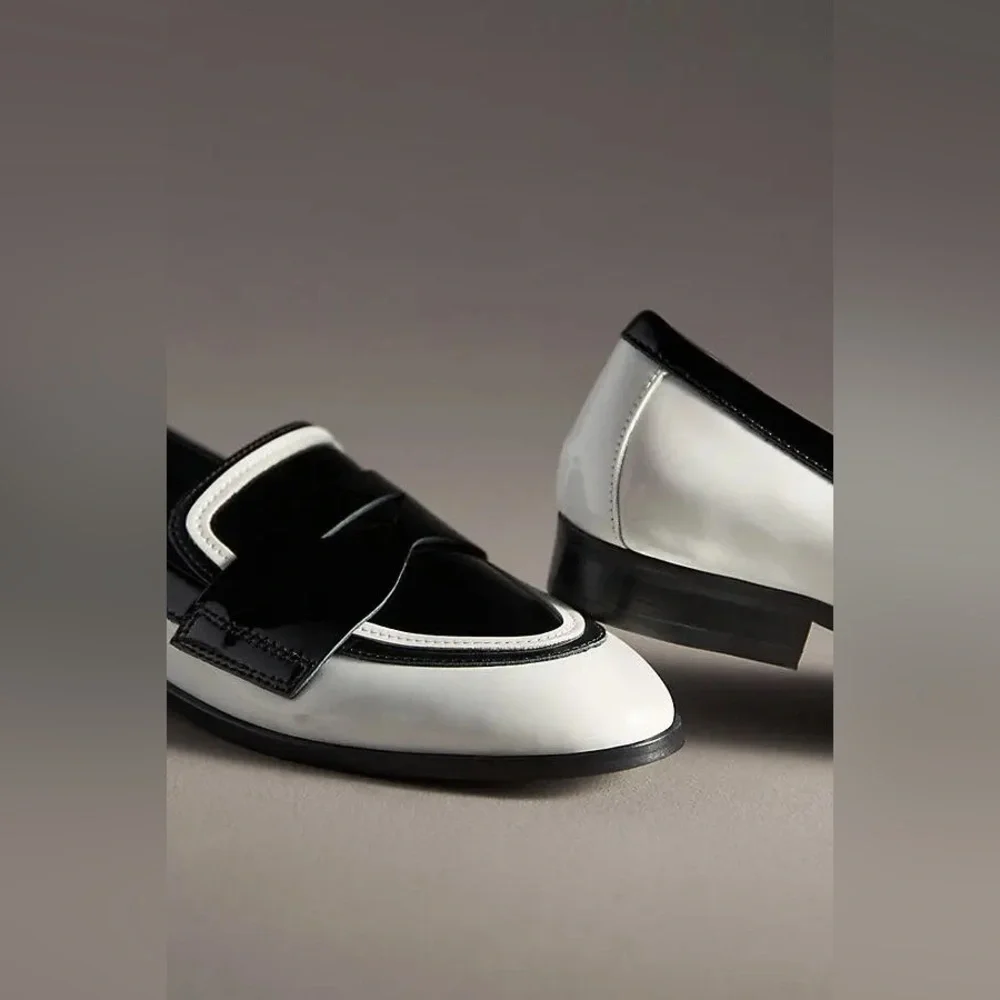 Cecelia New York Kali Black White Patent Leather Mod Academia Loafers 7 - Picture 4 of 8